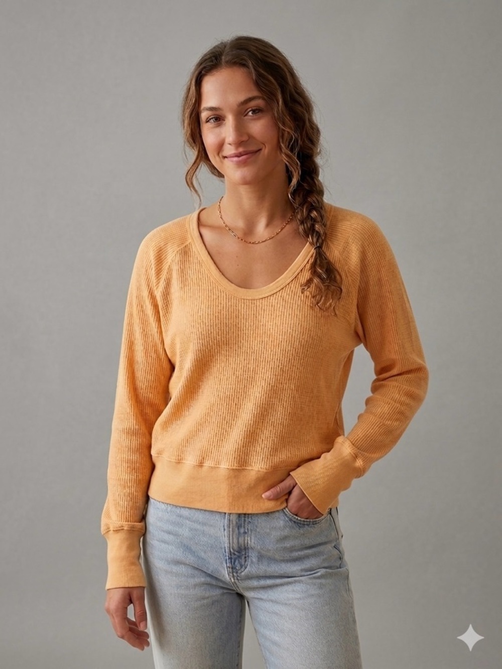Sundry Orange/Gold Ribbed Long Sleeve Pullover Top